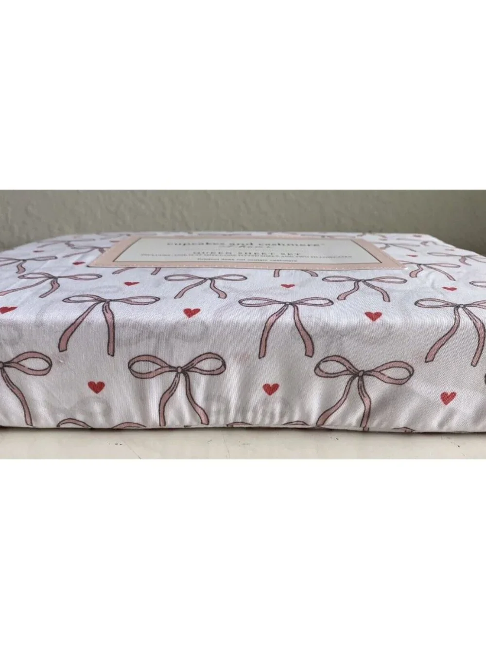 Cupcakes &‎ Cashmere Pink Bows And Hearts QUEEN SIZE Sheet Set Coquette NEW